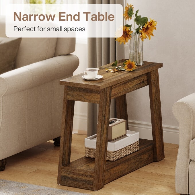2-Tiers Small End Table, Small Wood Side Table