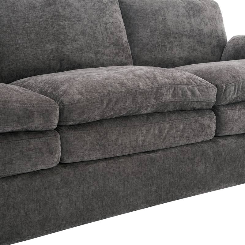 Modern Chenille Comfy Upholstered 3-Seat Sofa, Comfy Cloud 3-seater Sofa w2 Lumbar Pillow Plush Cushion Sofa Couch