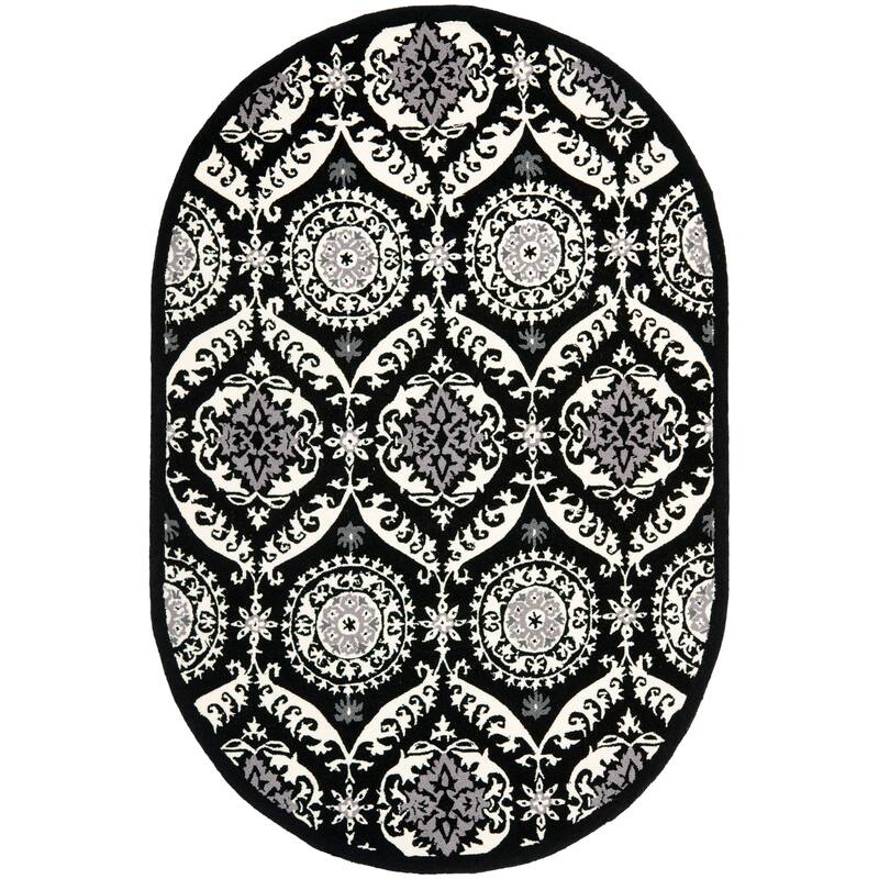 SAFAVIEH Handmade Chelsea Nazeli French Country Wool Rug - 4'6" x 6'6" Oval - Black/Ivory - Runner/Oval