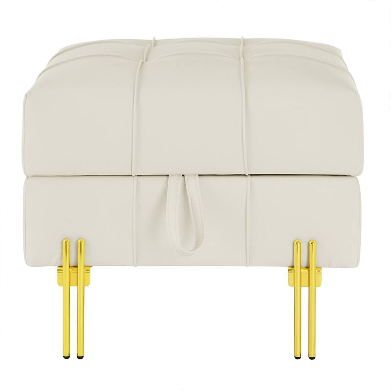 22" Anti-scratch Leather Storage Ottoman,Pet Friendly Entryway Bench