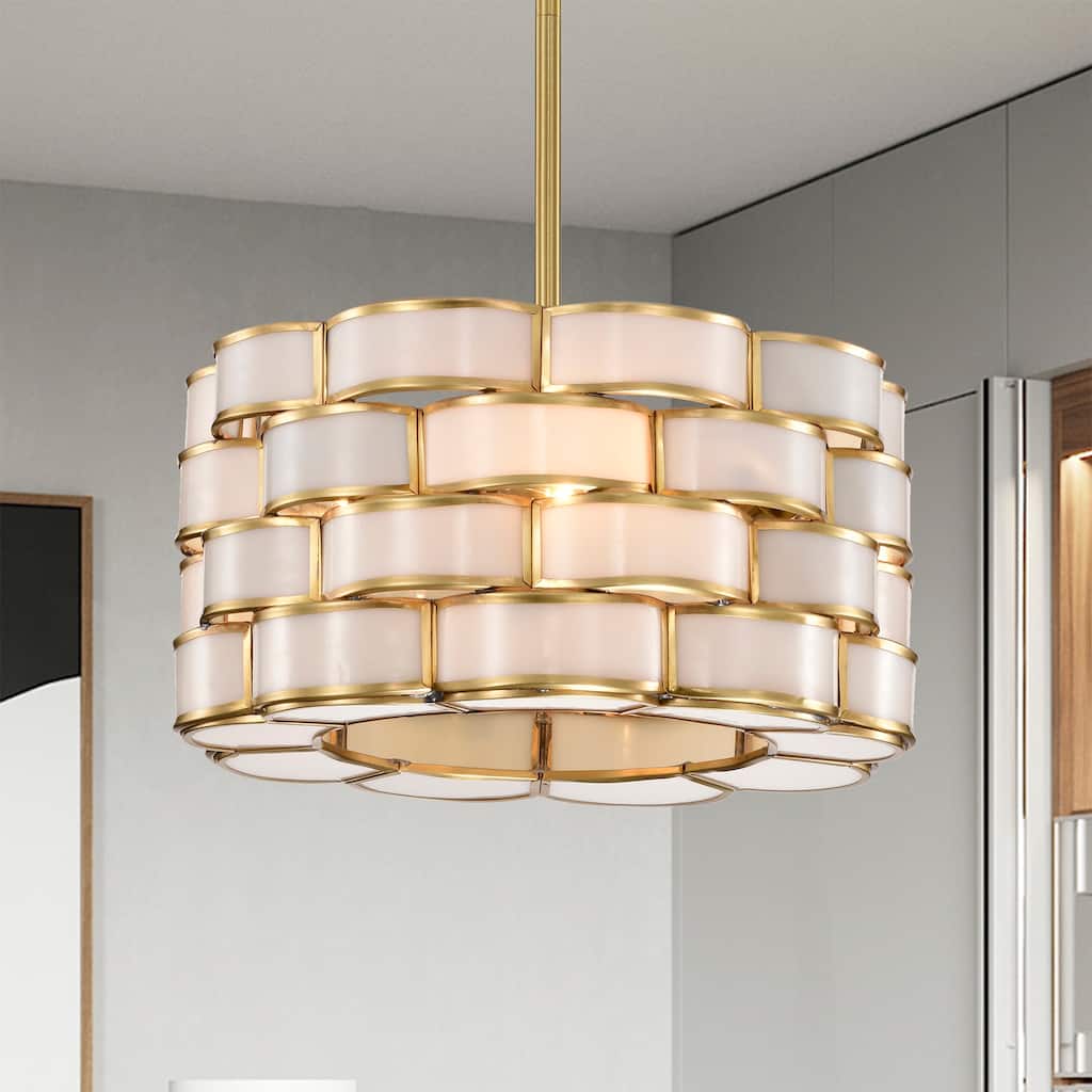 Cribe Brass Trim and White Ribbon Weave Ceiling Light