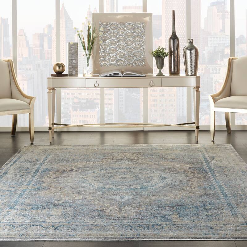 Nourison Starry Nights Vintage Persian Medallion Bordered Area Rug - 9'10" x 12'6" - Cream Blue - Rectangle