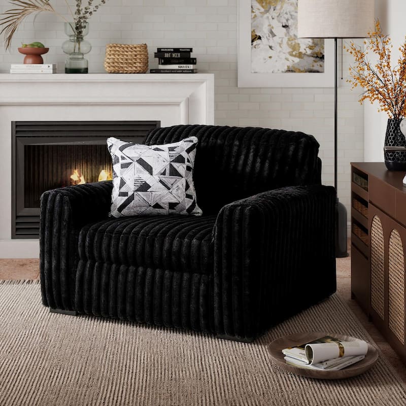 Roundhill Furniture Solenne Oversized Chair and a Half with Jumbo Corduroy Upholstery, Reversible Cushion, and Accent Pillow