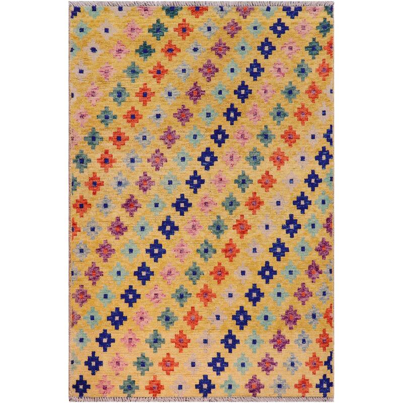 Modern Balochi Blackwell Gold/Blue Hand Knotted Wool Rug - 3'6'' x 4'10''