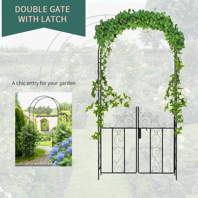 7.5' Metal Garden Arch with Gate, Garden Arbor Trellis for Climbing Plants, Roses, Vines, Wedding Arch