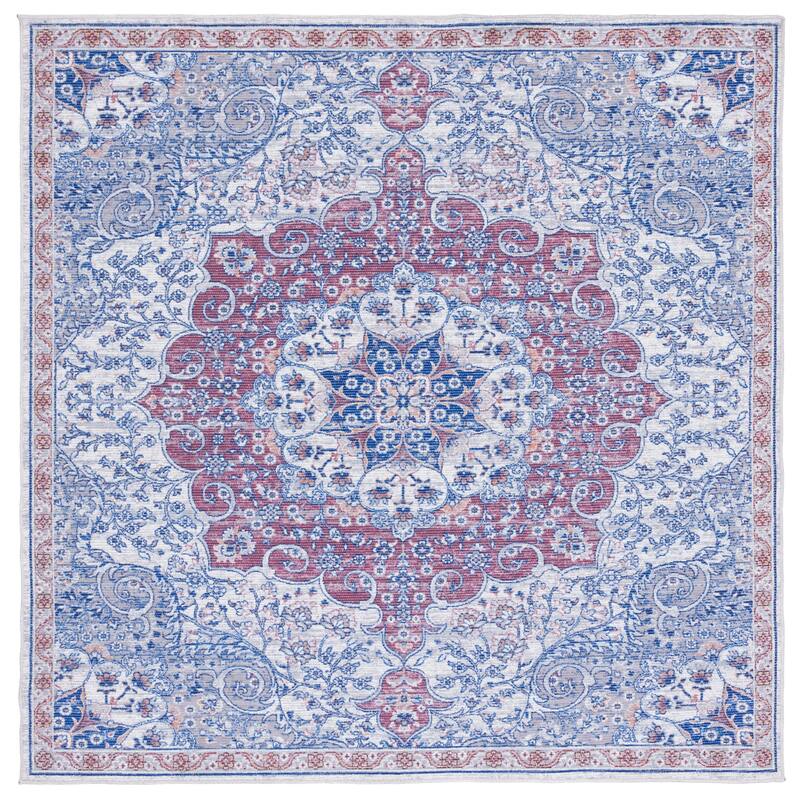 SAFAVIEH Serapi Machine Washable Tressie Medallion Distressed Rug - 6'7" Square - Ivory/Red