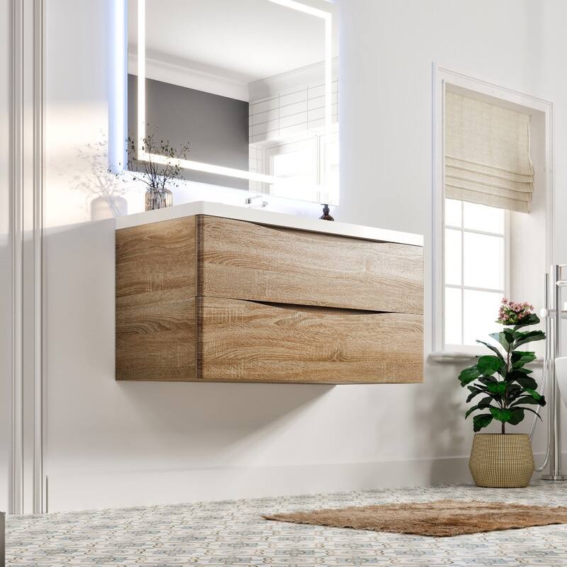 Eviva Smile 48"W White Oak Bath Vanity with WH Acrylic Top