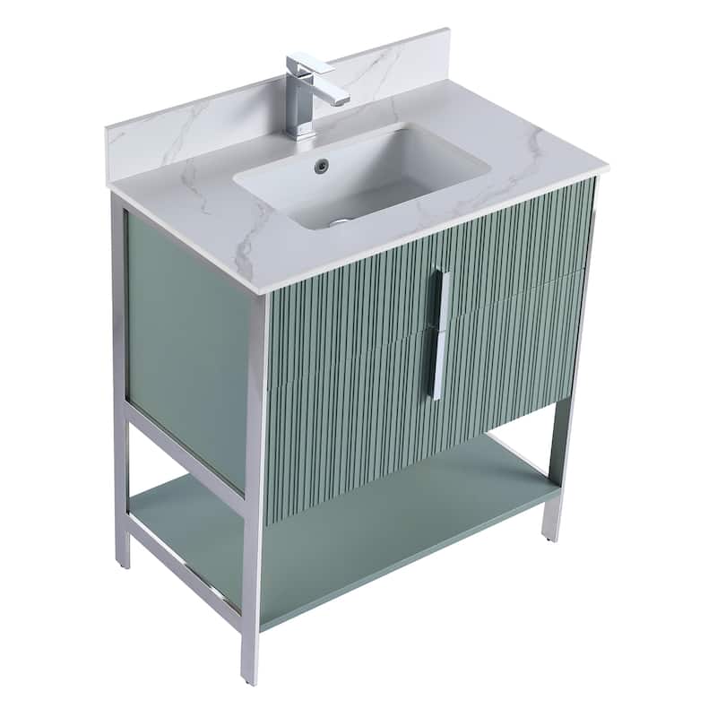 Fine Fixtures Serenity Modern Bathroom Vanity with White Carrara Stone Top