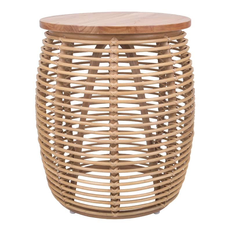 NPD Furniture Iris Round Rattan End Table with Wood Top - Honey