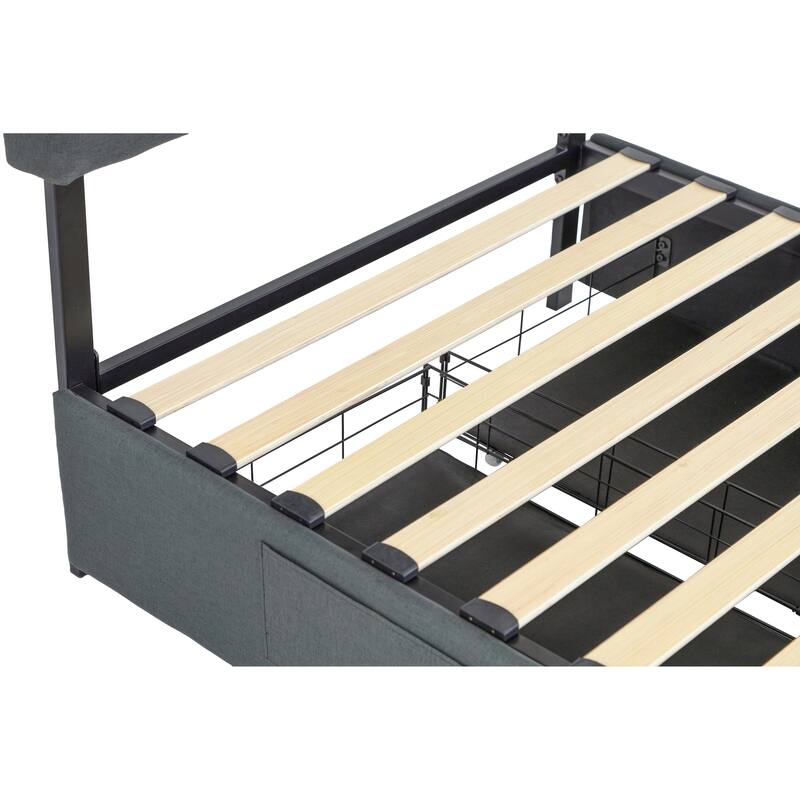 Dark Grey Twin Size Platform Bed with 4 Storage Drawers,USB Charging Station and LED Lights