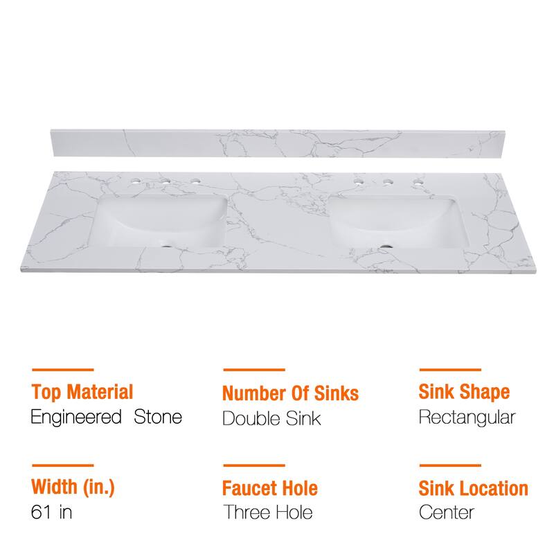 PROOX Bath Vanity Cultured Marble Counter Top Rectangle Porcelian Sink