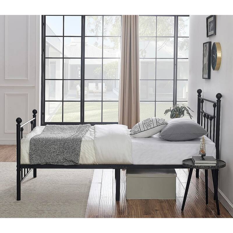 Victorian Steel Slat Bed Frames Twin /Full Queen Beds, White/Black-2 Color Options