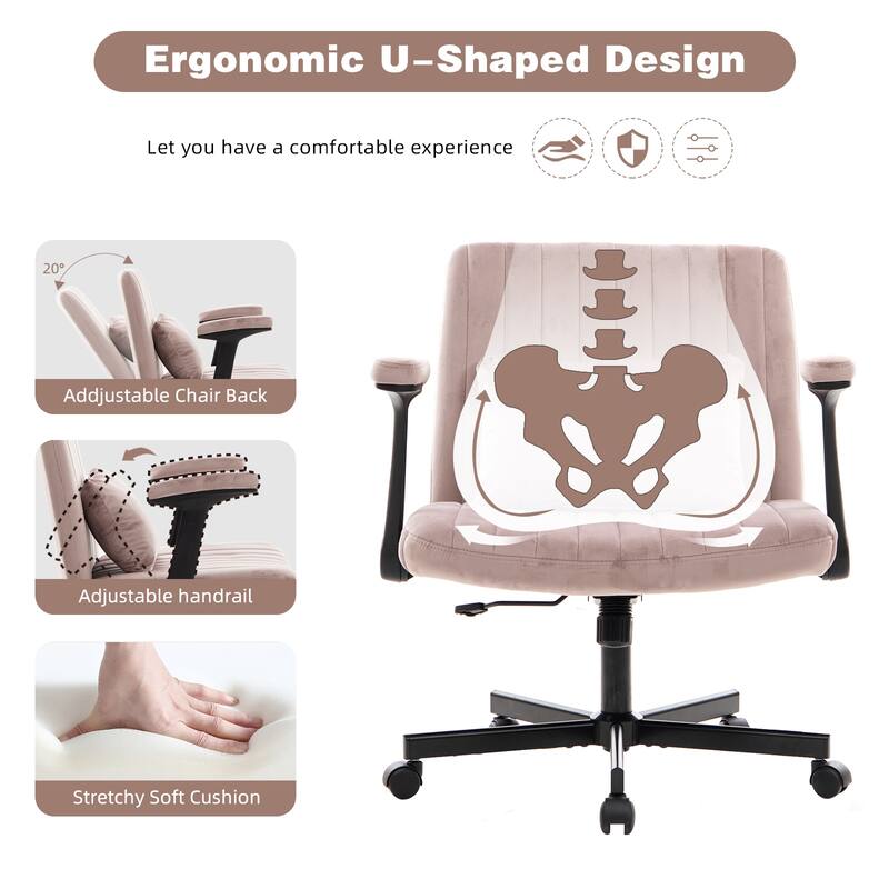 Linen Criss Cross Armrest Office Chair with Wheels - Ergonomic for Home Office, Work & Study