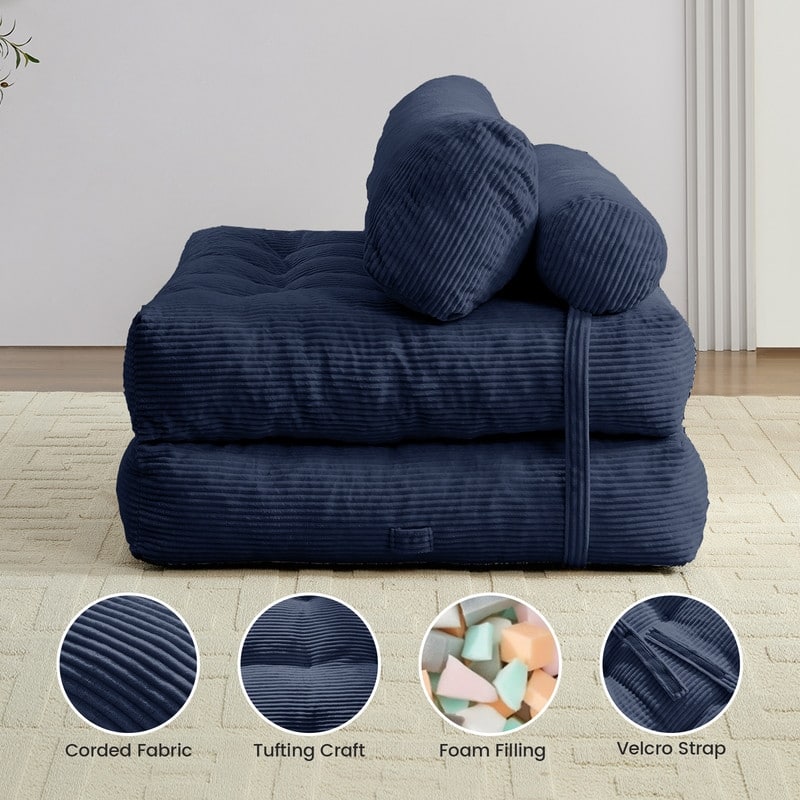 Mixoy W32''/W50'' Corded Velvet Fabric Folding Floor Lazy Futon Sofa Bed