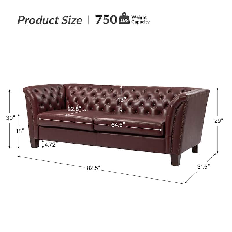 Regina 82.5" Tufted Genuine Leather Sofa Couch for Living Room By HULALA HOME