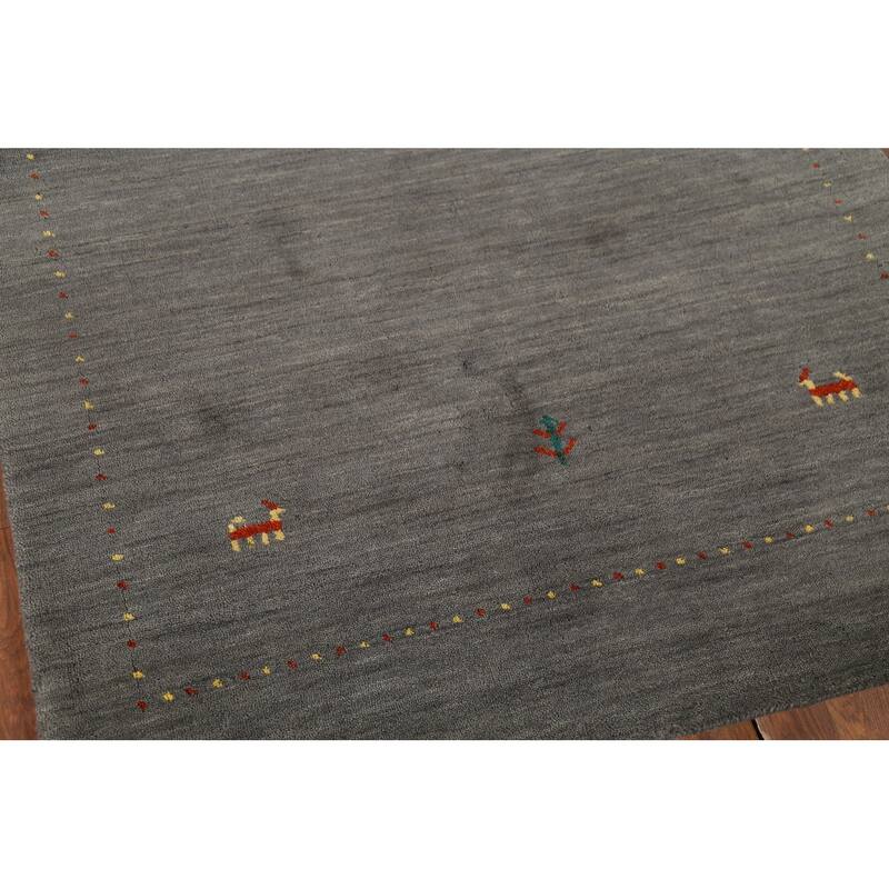 Tribal Gray Gabbeh Indian Area Rug Handmade Wool Carpet - 3'11"x 6'1"