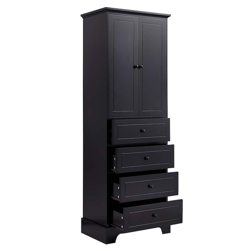 Roomfitters Storage Cabinet with 2 Doors 4 Drawers Adjustable Shelf Freestanding Painted MDF for Bathroom or Office