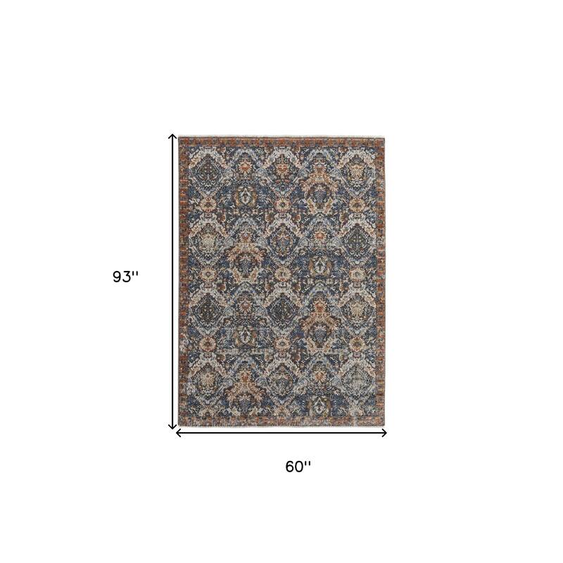 Xevin Power Loomed Floral Traditional Non Skid with Fringe Area Rug By HomeRoots - 5' x 8'
