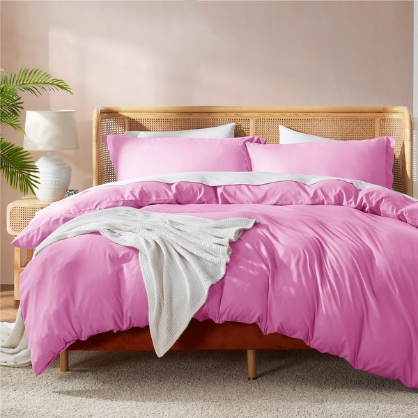 slide 2 of 3, Empyrean Ultra Soft Double Brushed Microfiber Duvet Cover Set with Button Closure Light Pink - Twin