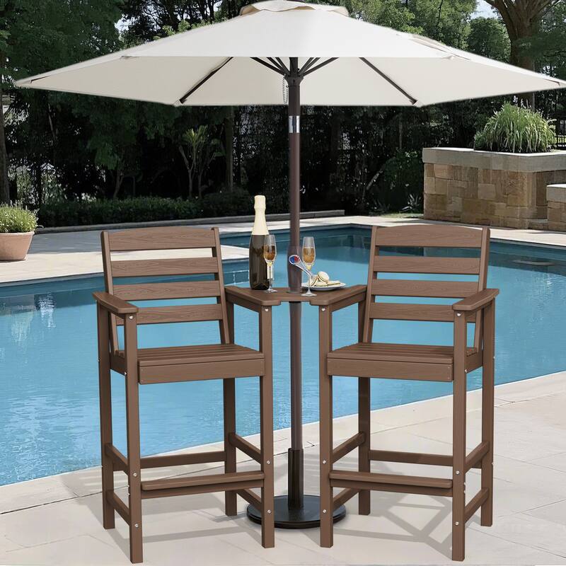 HDPE 2-Piece High Bar Stool Set with Umbrella-Compatible Connecting Panel
