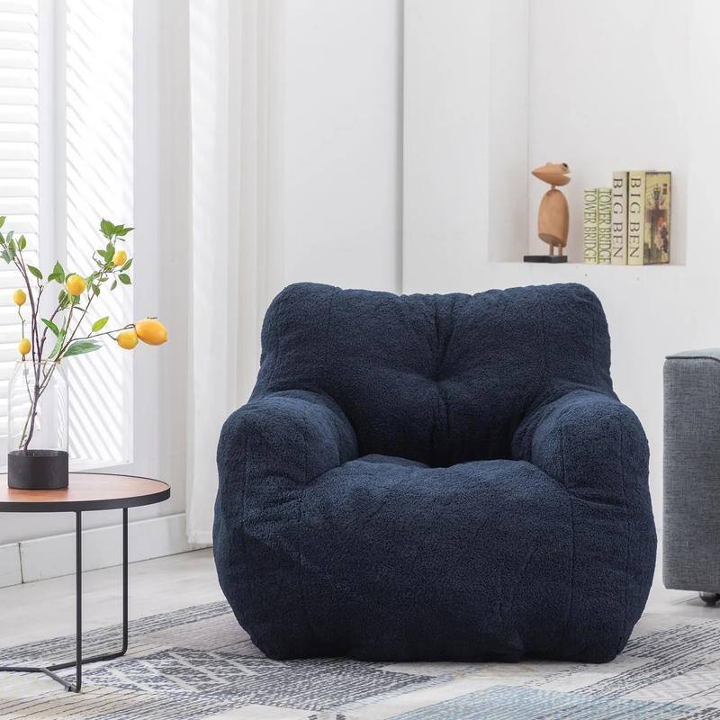 Grondin Mid-Century Modern Faux Fur Fabric Upholstery Bean Bag Chair Tufted Foam Padding Lazy Sofa with Armrests