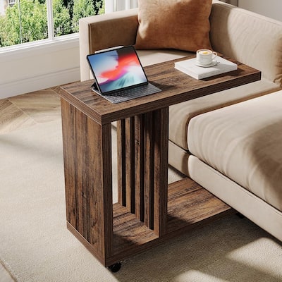 C-Shaped End Table, 2-Tier Side Table for Couch and Bed