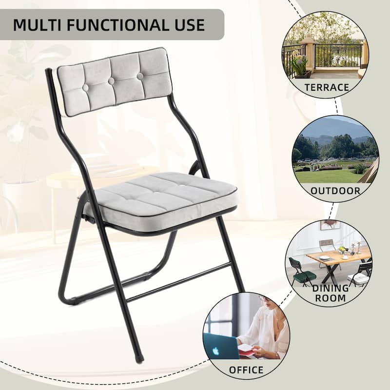 Velvet Upholstered Steel Tufted Folding Dining Chairs(set of 4)