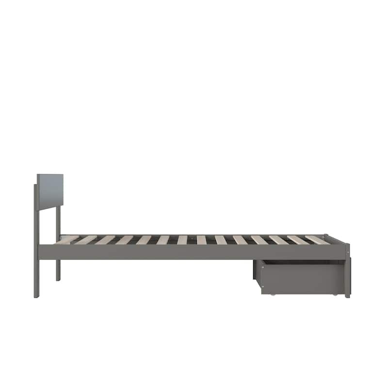 Twin XL Bed with Storage & USB - Grey Platform Bed Frame, Modern Design, Foot Drawer