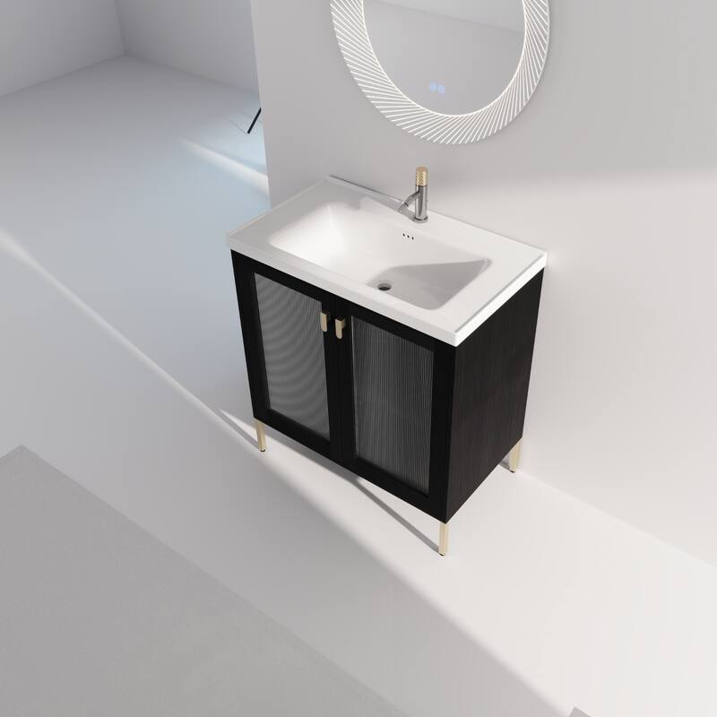 Freestanding Vanity with Transparent Acrylic Doors and Soft-Close Hinges - 31.9-Inch - 31.9in L