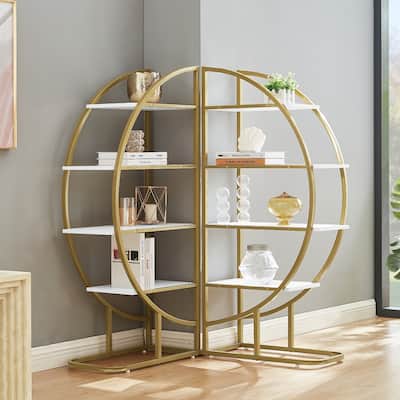 4 Tiers Home Office Round Shape Open Bookshelf Golden&White