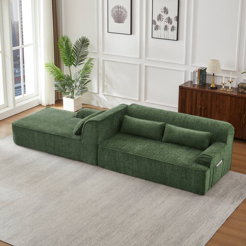 Chenille L-Shape Sectional Sofa, Minimalist Oversized Sleeper Couch, No Assembly Required