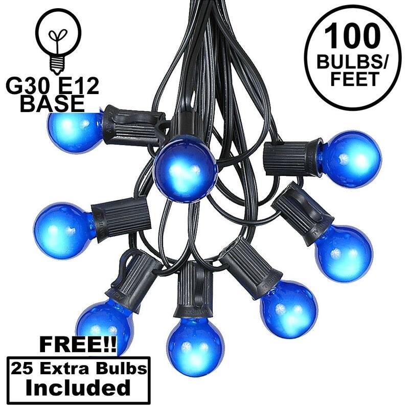 100 Foot G30 Outdoor Globe Patio String Lights - Set of 125 G30 Globe Bulbs - Blue