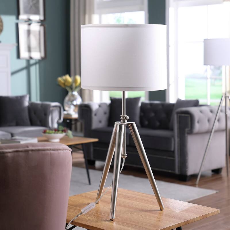Mid-Century Adjustable Tripod Chrome Silver Metal Table Lamp