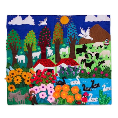 Novica Handmade Garden Stream Cotton Blend Applique Wall Hanging