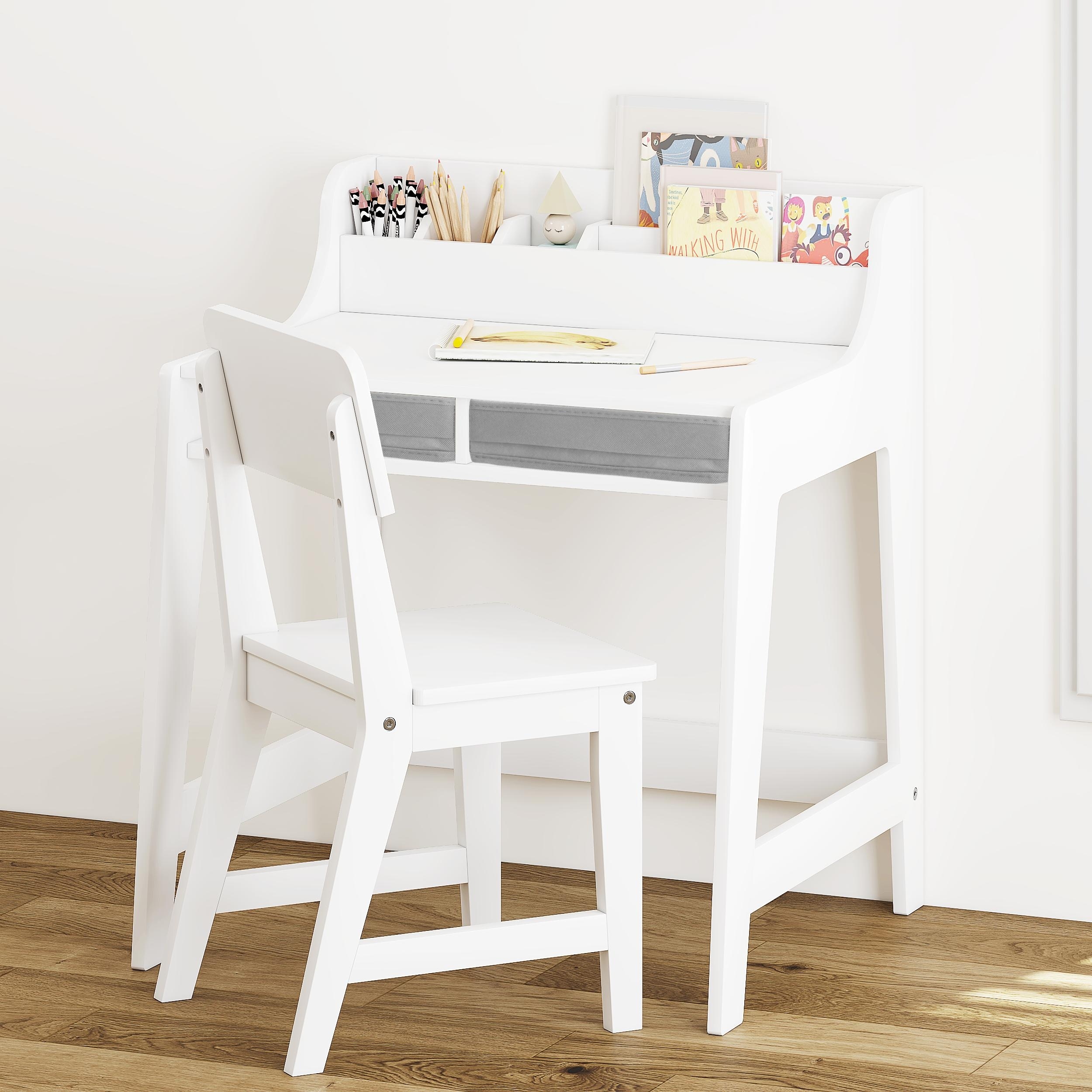 COSTARS Kids Study Desk with Storage Bins Activity Table and Chair Set, White