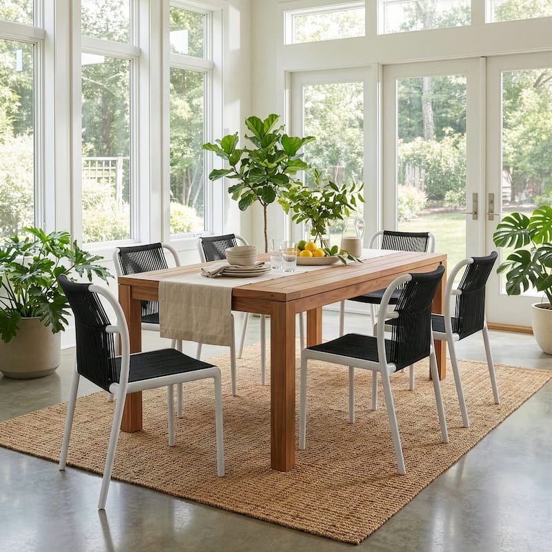 Set of 12 Belden Black Woven Rope Fabric Dining Chair with Plastic Frame