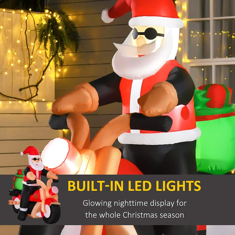 HOMCOM 5' Cool Motorcyclist Santa Inflatable Christmas Decoration, Small Outdoor Blow-Up Funny Christmas Decoration