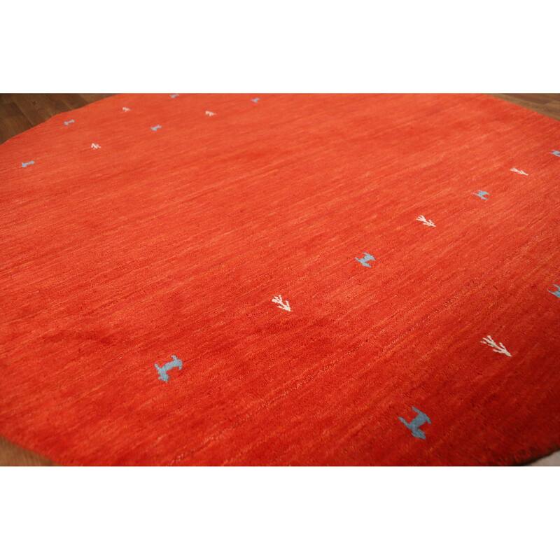 Hand Knotted Oriental 100% Wool Carpet Tribal Animal Pictorial Oranges & Rust Gabbeh Area Rug - 6' 6'' X 6' 6''