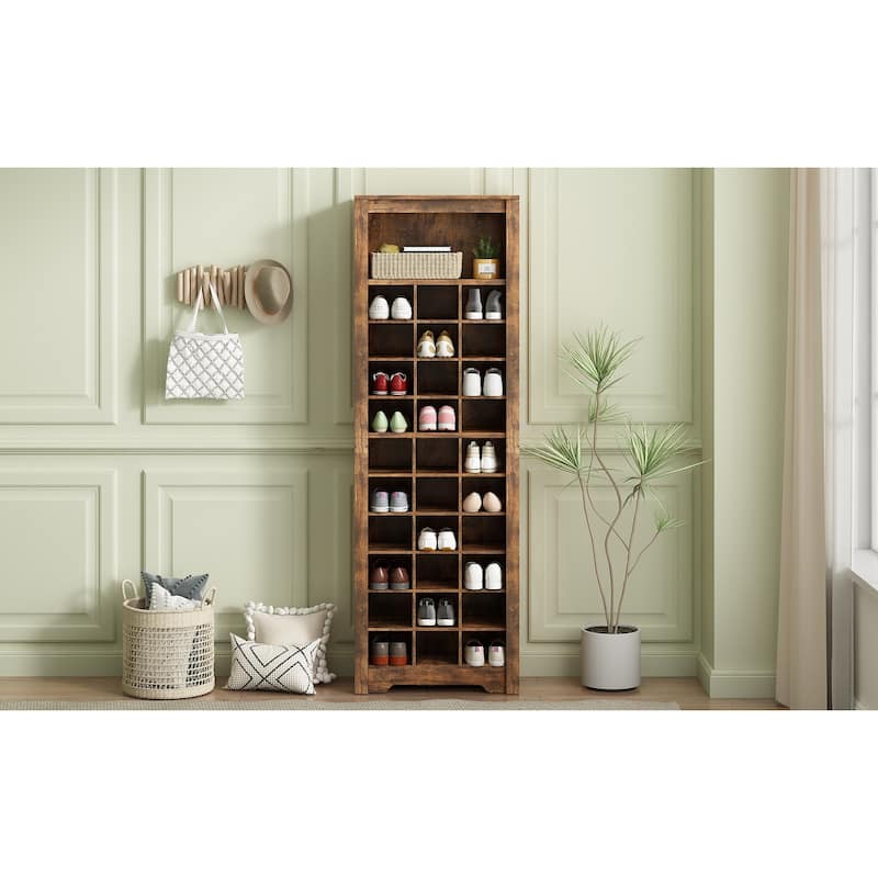 Roomfitters Free Standing Stylish Shoe Cabinet with 30 Cubbies, Tall Organizer with Ample Storage and for Entryway