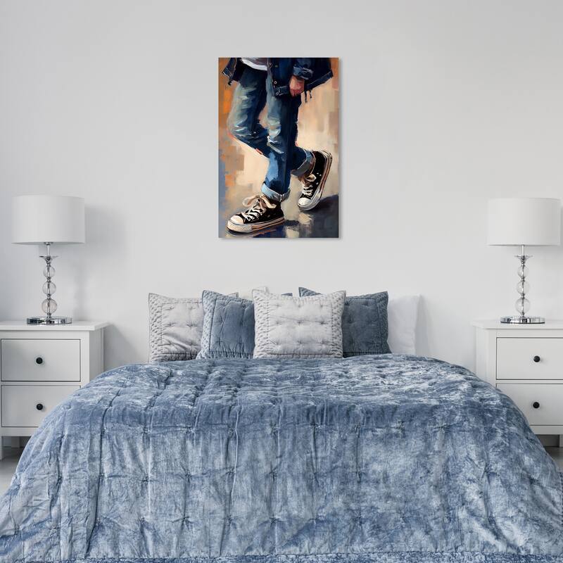 Wynwood Studio Fashion and Glam Black Street Shoes Blue and Modern & Contemporary Wall Art Canvas Print - 36 x 24