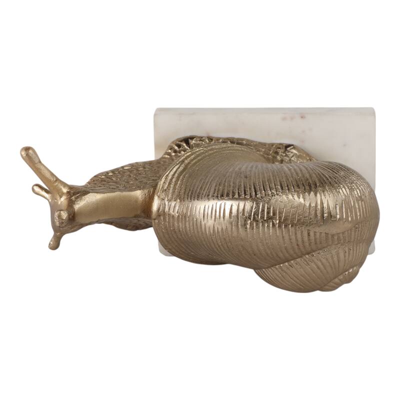 Metal Snail Sculpture on Marble Base Figurine Accent - 7" Gold - 9.5" x 4" x 6.5"