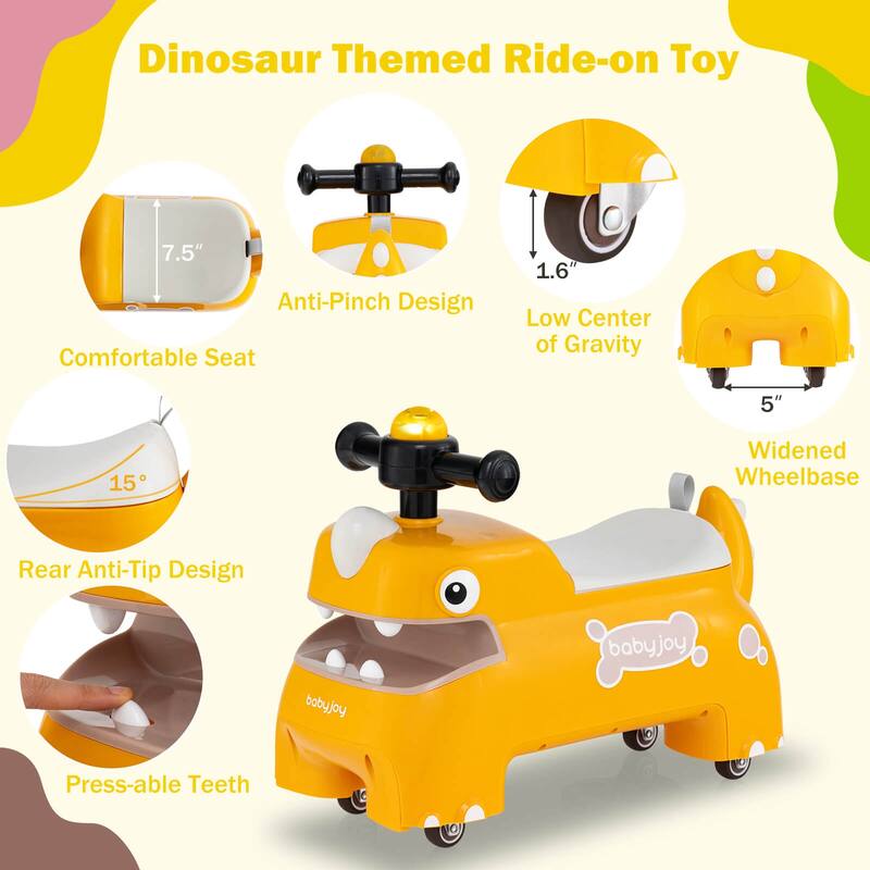 Babyjoy Ride on Toy Baby Dinosaur Sliding Car with4 Universal Casters - See Details
