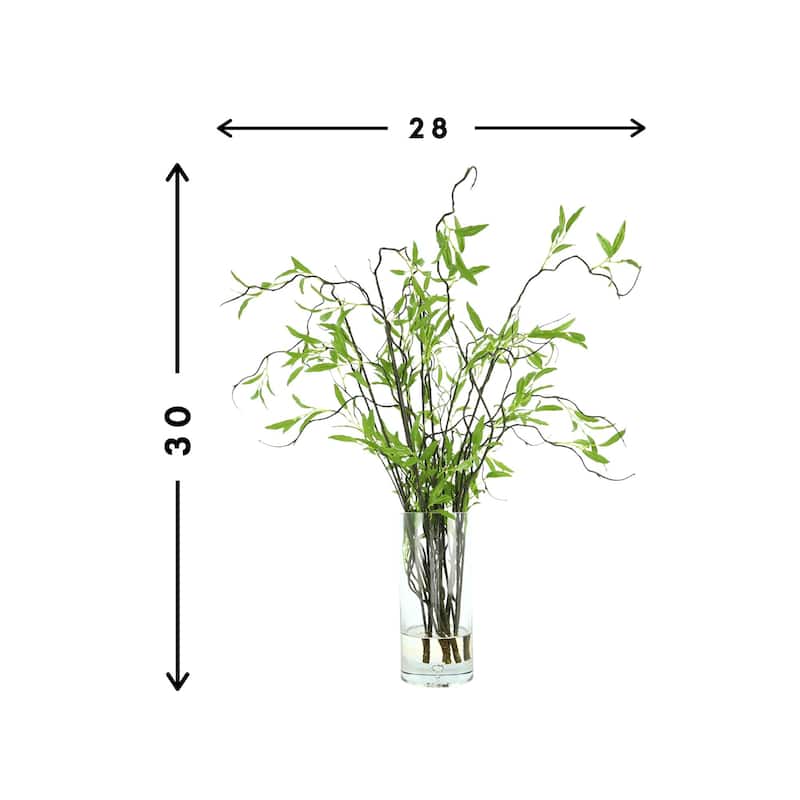 Willow Branch Arrangement in a Tall Glass Vase - Green