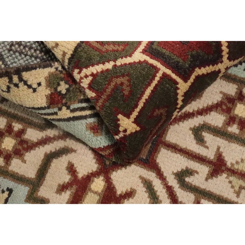 Hand Knotted Oriental 100% Wool Carpet Traditional Geometric Navy Blue & Blues Kazak Runner Rug - 7' 11'' X 2' 6''