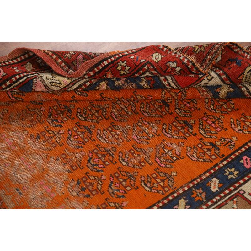 Hand Knotted Oriental 100% Wool Carpet Traditional Geometric Oranges & Rust Caucasian Runner Rug - 9' 3'' X 4' 0''