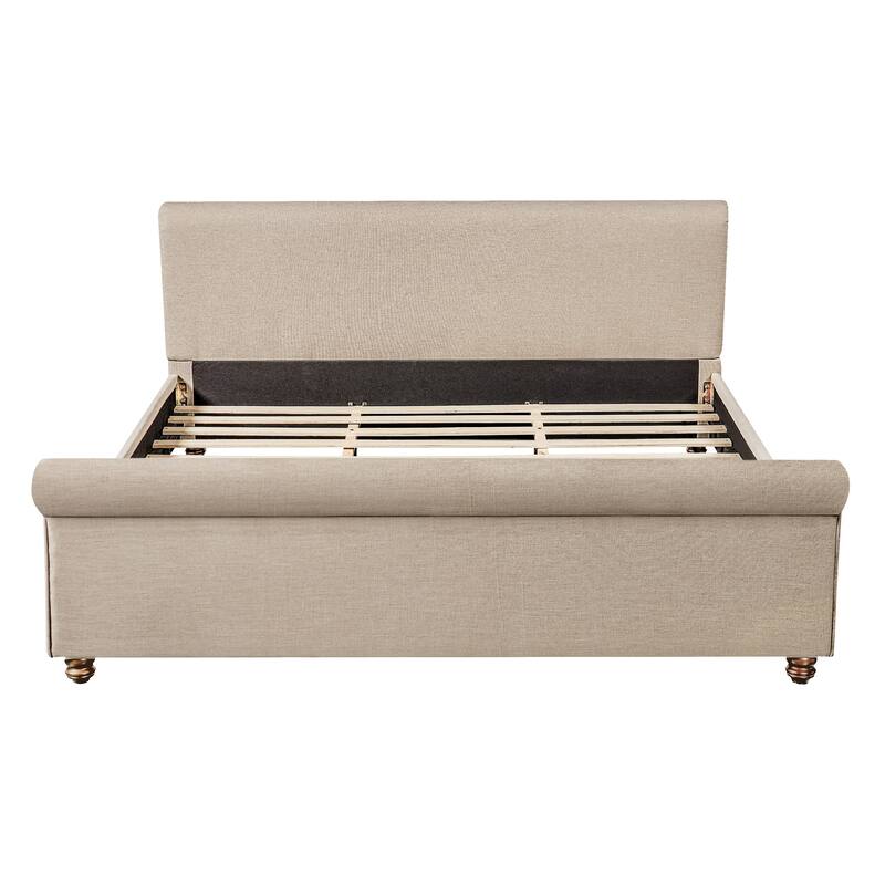 Christopher Knight Home - Modern Linen Upholstered Bed Frame with Solid Wood Legs and a Robust Headboard and Footboard