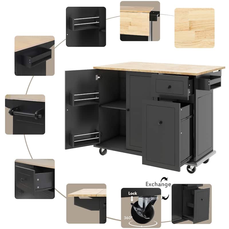 Rolling Kitchen Cart with Internal Storage Rack and Pull Out Cabinet - N/A