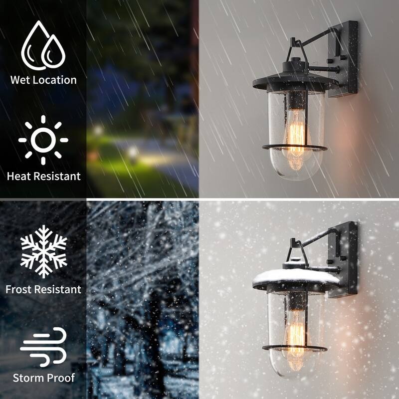 KAWOTI 12.75" Black Outdoor Wall Lantern - W7" x D8" x H12.75"
