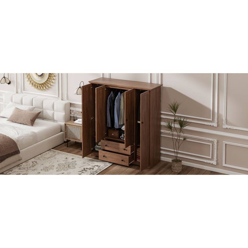 Roomfitters 4-Door Wardrobe Armoire with 2 Drawers and Hanging Rail