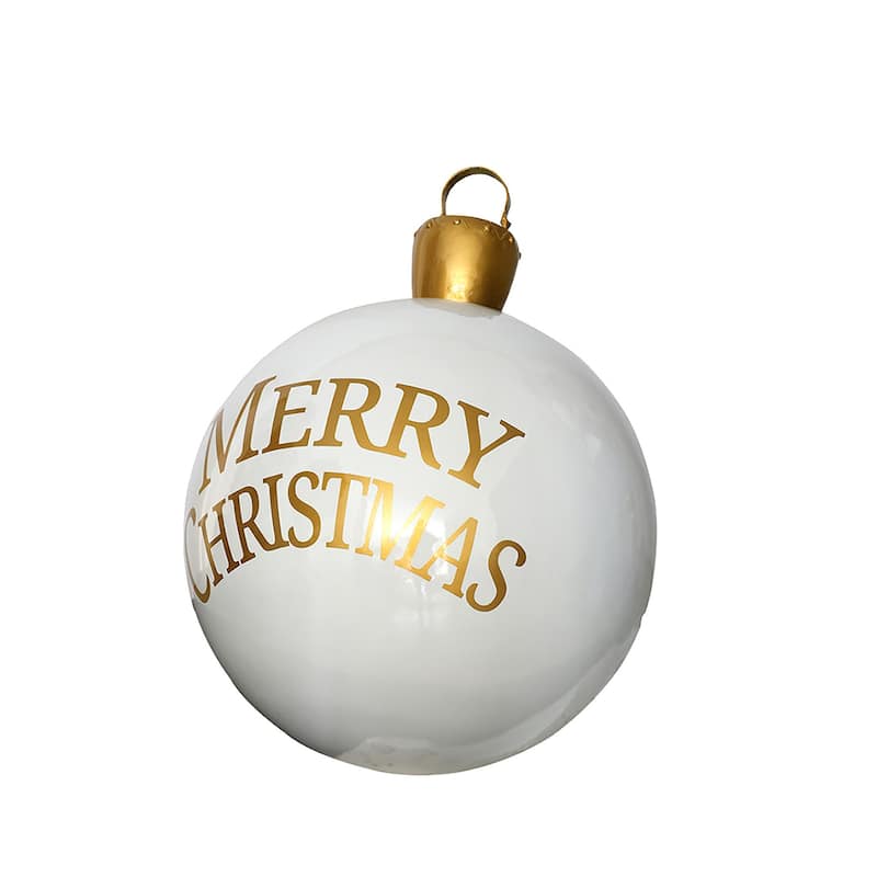 Merry Christmas Commercial Ball Ornament Outdoor Decoration - 26" - White and Gold